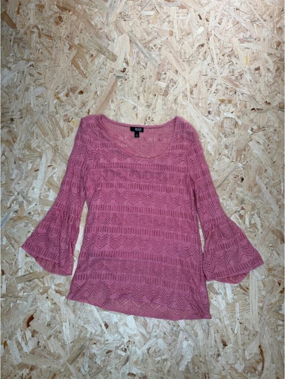 a.n.a A New Approach Pink Knit Bell Sleeve Sweater Womens Size M Scoop Neck
